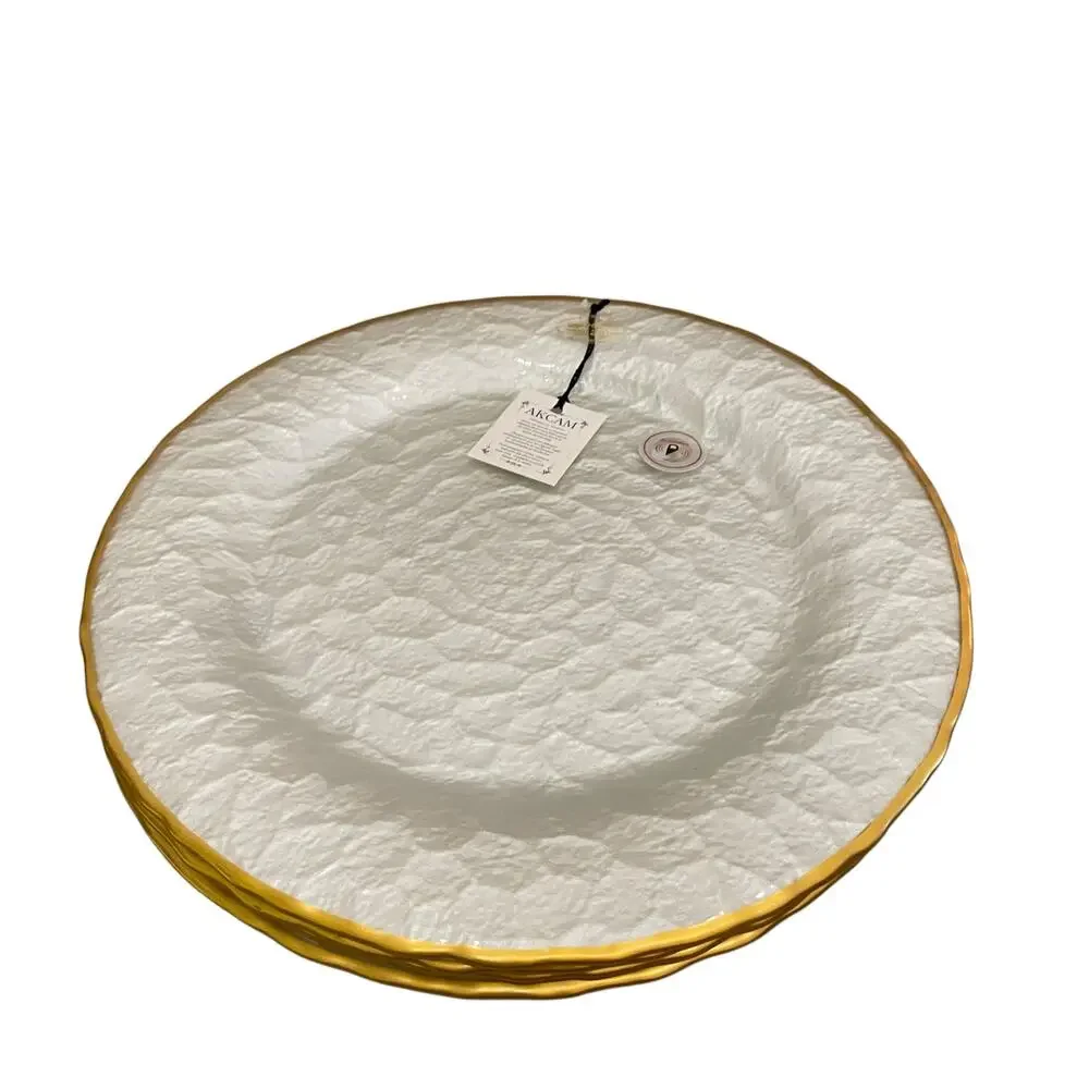 Akcam Metallic Silver & Gold Textured 12.5in Plate Charger Set of 2 New